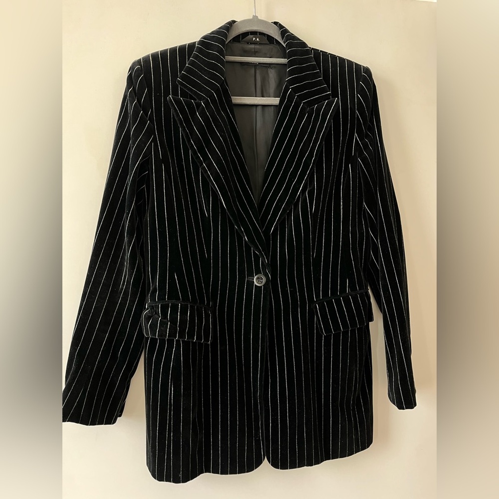 Philippe Adec Black and White Pinstripe Blazer